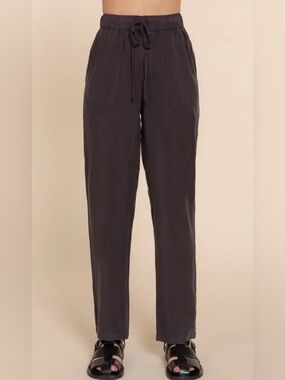 Tencel Pull On Drawstring Pants - Charcoal
